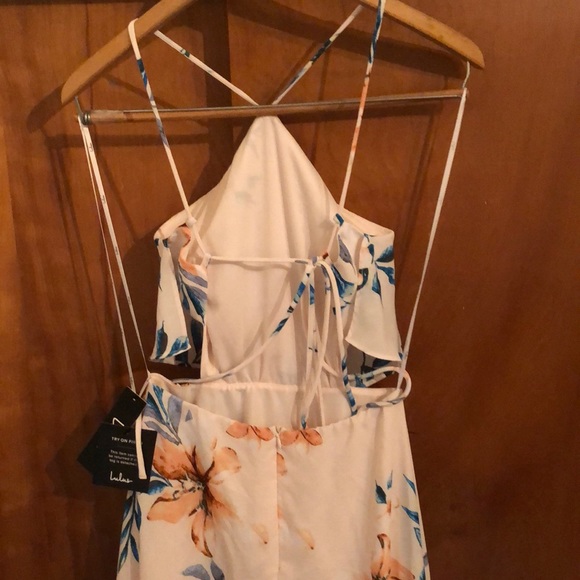 Floral Peach Lulus Halter Dress - Picture 3 of 3